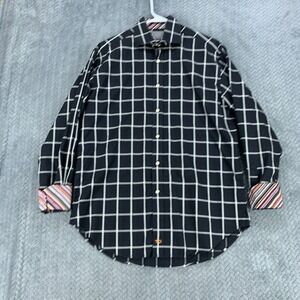 Thomas Dean Men Shirt Size M Black Check Pin Stripe Button-Up Cotton Flip Cuffs
